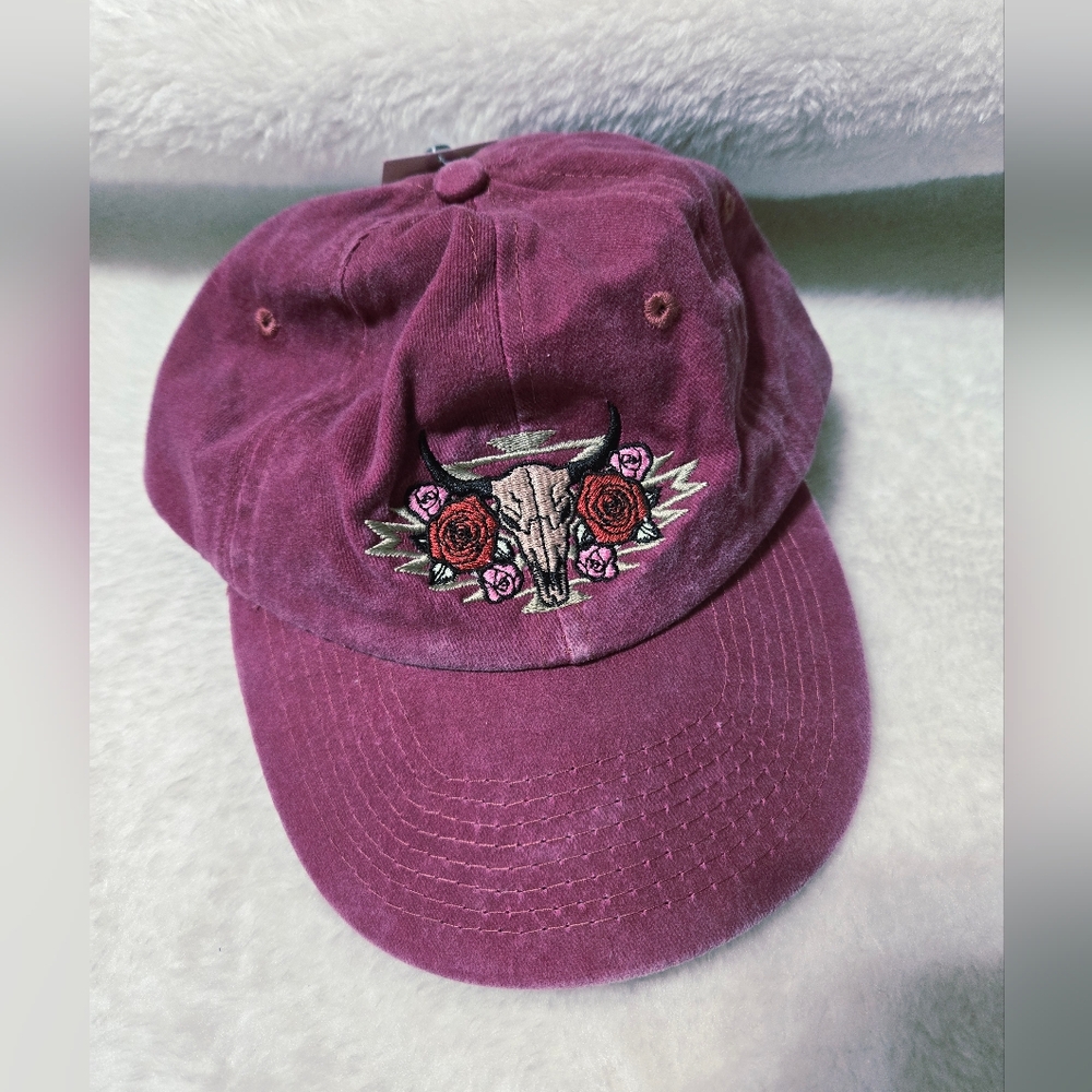 Tractor Supply Skull Rose Pink Red Adjustable Baseball Cap Hat NWT